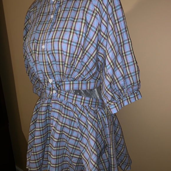 Blue Plaid Cross Wrap Top - Picture 3 of 4